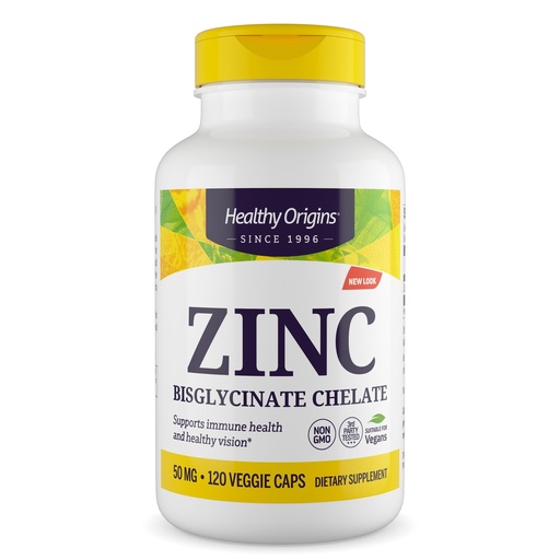 [BRSWY2QBAV7G2A3X] Healthy Origins Zinc Bisglycinate Chelate 50 mg, 120 Veggie Capsules - Featuring Albion Minerals TRAACS High Bioavailability Complex, Supports Immune & Metabolic Health & Skin Cellular Support