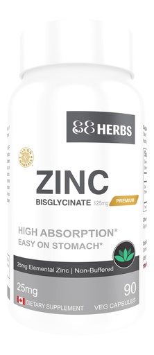 [BRSRMGI3O4BRGA3V] Zinc Bisglycinate – Highest Absorption – Non Buffered – Premium Grade - 90 Veg Caps – 25 mg (Elemental Zinc)