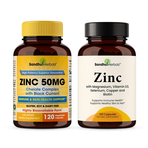 [BRSREC37CUAWCDY2] SANDHUHERBALS Zinc 50mg Bundle with Zinc 30mg Vitamin D3, Magnesium, Selenium, Vitamin B6, B7 (Biotin), Copper | Supports Immune, Skin, Hair & Nails Health
