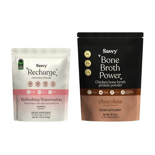 [BRSRGGIYA57GAELK] SAVVY Bone Broth Power Chocolate Protein Powder, 23g Protein, 12g Collagen & Recharge Electrolyte Powder, Sugar Free Conscious Hydration Drink with Sodium, Magnesium, Potassium, Glycine, Watermelon