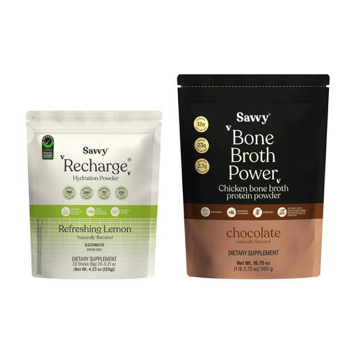[BRSRGGIYAUJQOYD6] SAVVY Bone Broth Power Chocolate Protein Powder, 23g Protein, 12g Collagen & Recharge Electrolyte Powder, Sugar Free Conscious Hydration Drink with Sodium, Magnesium, Potassium, Glycine, Lemon Flavor