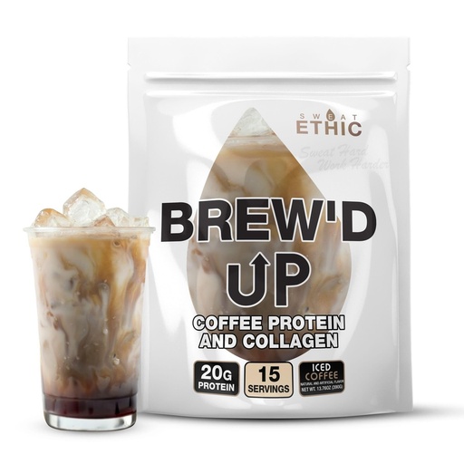 [BRSRACQBOIHBGET4] Sweat Ethic Brew’D UP Collagen Protein Coffee, Whey Isolate & Collagen Peptides, Natural Caffeine, Low Lactose, No Added Sugar, Easy-Mix Protein, Iced Coffee Flavor, 15 Servings
