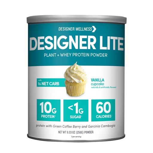 [BRSWIAYMBYOAIEA5] Designer Wellness, Designer Lite, Low Calorie Natural Protein, Prebiotic Fiber, Key Vitamins & Minerals, Vanilla Cupcake, 9.03 Ounces