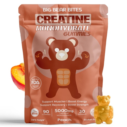 [BRSRA233CR4A2FDB] Creatine Monohydrate Gummies for Men & Women | 5000mg of Creatine Gummies per Serving | Sugar, Gluten Free & Halal | Pack of 90 for Pre Workout & Muscle Recovery | Peach Flavor