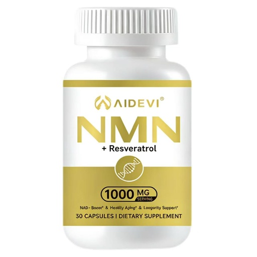 [BRSRGAIPAUFBQ33A] NMN Resveratrol Supplement, 1000mg, 99% Purity, NAD+ for Anti-Aging, DNA Repair, Cellular Energy and Immune Support, 30 Capsules