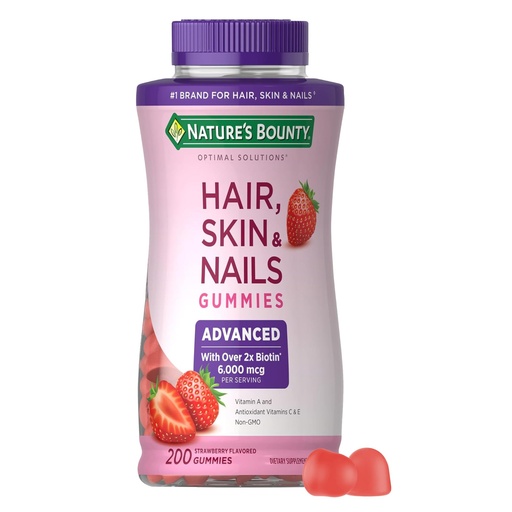 [BRSWYZYDA4GWODYV] Nature's Bounty Optimal Solutions Advanced Hair, Skin, Nails, 2X Biotin, 200 Strawberry Gummies