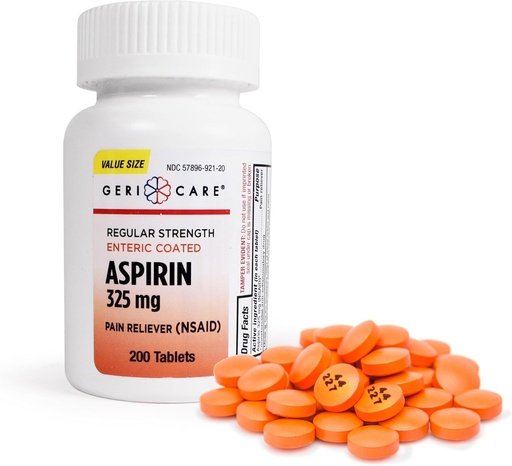 [BRSRAZQKOYFGG2T7] GeriCare Enteric Coated Aspirin Tablets 325mg (200 Count) NSAID Pain Reliever & Fever Reducer for Adults- Regular Strength Aspirin for Headache Arthritis Menstrual & Muscle Pain