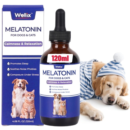 [BRSREHQNCJ6RS3D2] Wellix 4oz Larger Volume Melatonin for Dogs&Cats – Liquid Melatonin Drops, Sleep Aid, Dog Calming for Hyper Dogs, Cat & Dog Sedative for Grooming, Stress Relief, Bacon Flavor