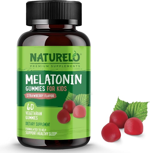 [BRSWYHQOAV7RACQU] NATURELO Melatonin Gummies for Kids Non-GMO, Gluten-Free, Soy Free - Strawberry Flavor - Gentle Sleep Supplement - 60 Vegetarian Gummies