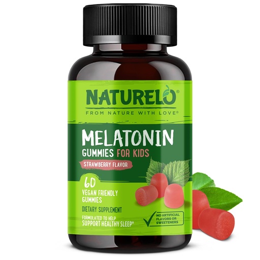 [BRSWYHQOAV7RACQU] NATURELO Melatonin Gummies for Kids Non-GMO, Gluten-Free, Soy Free - Strawberry Flavor - Gentle Sleep Supplement - 60 Vegetarian Gummies