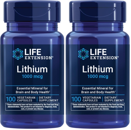 [BRSRGCT3BV6QOYD7] Life Extension Lithium, 1000 mcg – Lithium Orotate – Helps Maintain Cognitive Function & Memory – Low-Dose Formula – Non-GMO, Gluten-Free, Vegetarian – 100 Capsules (Pack of 2)