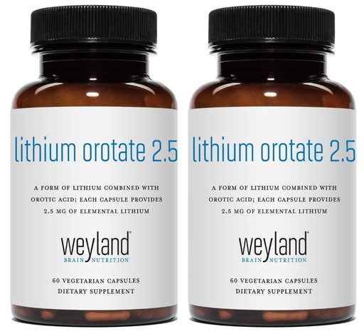 [BRSRGHD3BUHRU3Q2] Lithium Orotate - 2.5mg of Elemental Lithium, 60 Vegetarian Capsules (Pack of 2)
