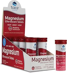[BRSWGA36OEBA42TP] Trace Minerals Magnesium Effervescent - Healthy Heart & Energy Support Supplement - Natural Magnesium Supplement to Aid Healthy Sleep - Gluten-Free Health Supplement - Raspberry, 8 Tubes (80 Servings)