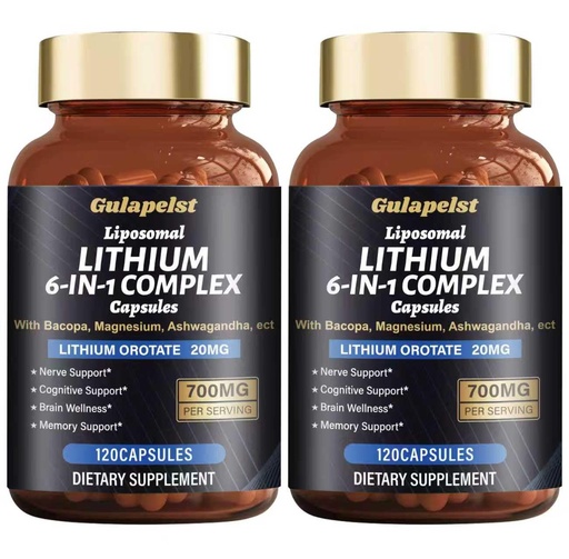 [BRSRECDQC4IR6CDJ] 2 Packs Lisopomal Lithium Orotate Complex Capsules, Lithium Orotate 20 mg, Magnesium Glycinate & Ashwagandha, Brain Health Supplements for Cognitive, Mood & Memory – Non-GMO, 240 Vegan Capsules