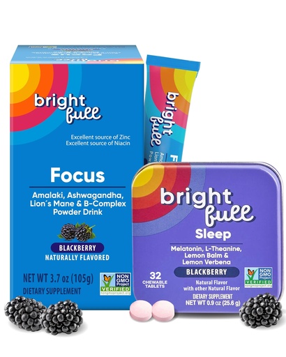 [BRSREATRBAGWAADJ] Focus Sugar Free Drink Mix with Ashwagandha, Lion’s Mane & B Vitamins, BlackBerry, 21 Day Supply Sleep Aid with Melatonin & Herbs, Cherry, 32 Chewable Tablets