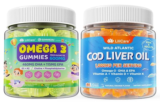 [BRSREAITBMCW22DH] Kids Omega-3 Gummies 1 Pack, Cod Liver Oil Gummies for Kids & Adults 2pack