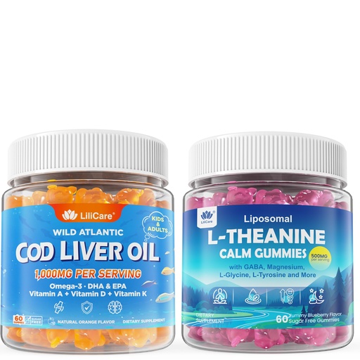 [BRSRGYALCVYBUE3L] LILICARE Cod Liver Oil Gummies & Liposomal L Theanine 500mg Gummies