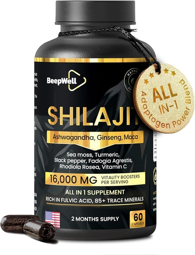 [BRSRAGDROYGQ2D35] Shilajit Capsules for Men & Women, 16,000mg Pure Himalayan Organic Shilajit Supports Vitality and Wellness,Premium Pure Himalayan Supplement 2 Months Supply, 60 Capsules