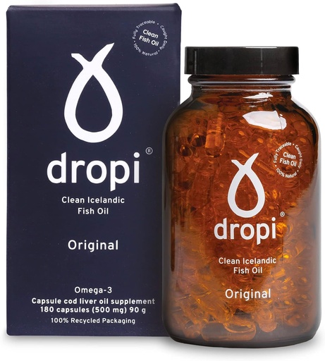 [BRSWGZIZCQBGKHIV] Dropi Omega 3 Fish Oil 500mg (180 Capsules) - Maximum Strength Omega-3s EPA, DHA, Vitamin A & D - Natural & Extra Virgin Cod Liver Oil Supplement for Immune System, Brain Health & Joint Support