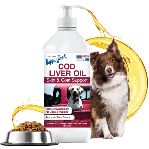 [BRSWIE33AEEBGFLM] Happy Jack Cod Liver Fish Oil for Dogs Skin and Coat Supplement, Brain, Eyes, Bones, Hip, Joint, Heart & Immune System Health, Energy Booster (16 oz), Omega 3 with EPA & DHA, Vitamin A & D