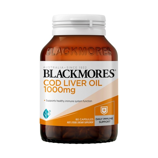 [BRSWKGABON7BMHD4] Blackmores Cod Liver Oil 1000 mg 80 Capsules, Vitamin A + Vitamin D + Omega-3, Made in Australia