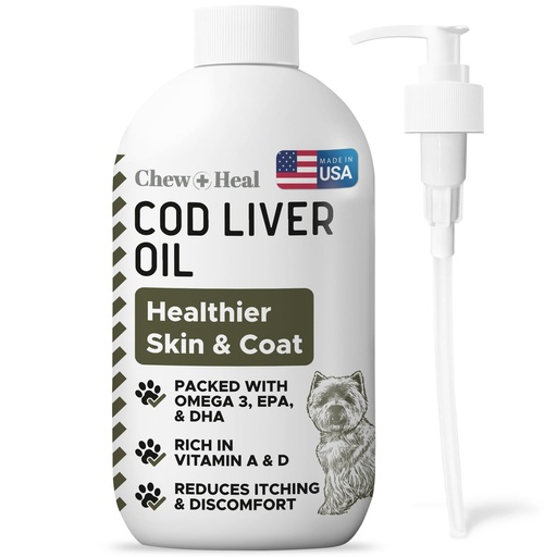 [BRSRO235DEIREFLU] Pure Cod Liver Oil for Dogs - 16 oz - Contains Omega 3, Omega 6, Vitamin A, and Vitamin D to Reduce Itching and Promote Skin and Coat, Heart, Joint, and Immune Health - Pump Cap Bottle