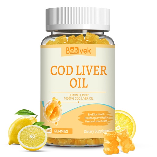 [BRSREFAOCVYGA2T4] Cod Liver Oil Gummies 1000mg, for Adults & Kids with Omega-3 Vitamin A & D3, Fish Oil Supplement, Supports Eye Health, Brain Function & Bone Health, Sugar-Free, Non-GMO, Gluten-Free 60 Count