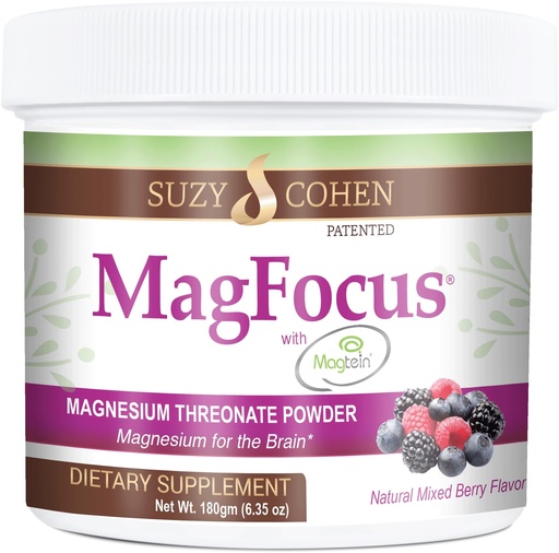 [BRSWKZYICMMAADDU] Suzy Cohen MagFocus Magnesium L-Threonate Powder with Magtein (Mixed Berry) Plus Magnesium Glycinate for Wellness, Focus, and Cognition - Gluten-Free, Non-GMO, Vegetarian (60 Servings)