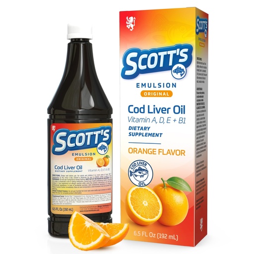 [BRSRGZ32BB5RA2QZ] SCOTT'S EMULSION Cod Liver Oil Liquid for Kids – Orange Flavor – Supports Growth, Immunity & Bone Health – Rich in Omega 3 & Vitamins A+D – Easy-to-Take Fish Oil – 6.5 Fl Oz