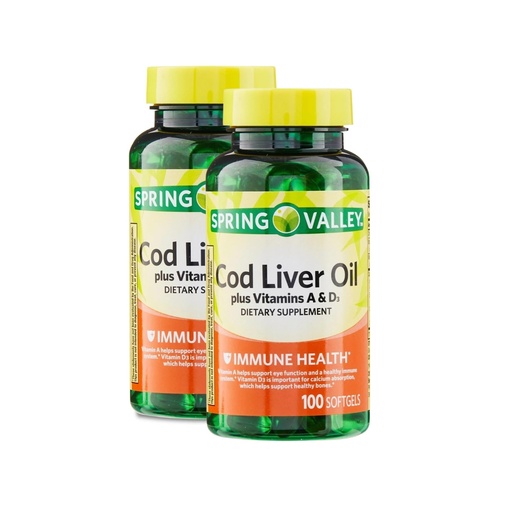 [BRSREHDYOV6WOCLP] Cod Liver Oil Plus Vitamins A & D3, 100 Softgels - Dietary Supplement (Pack of 2)