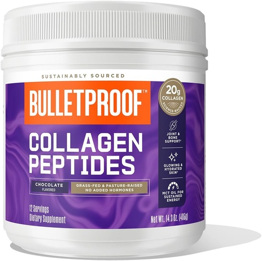 [BRSWYGIRAB6AMDTB] Bulletproof Chocolate Collagen Peptides Powder with MCT Oil, 14.3 Ounces, Grass-Fed Collagen Protein for Skin, Bone and Joint Support, Pasture Raised, No Added Hormones