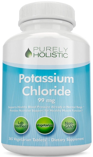 [BRSWYZL5BYHWC2DZ] Potassium Chloride Supplement | 1 Year Supply | Heart & Circulatory Health Support | With Potassium 99mg Per Serving for Electrolyte & Fluid Balance Support | Gentle on Digestion | Non-GMO | 365 Ct