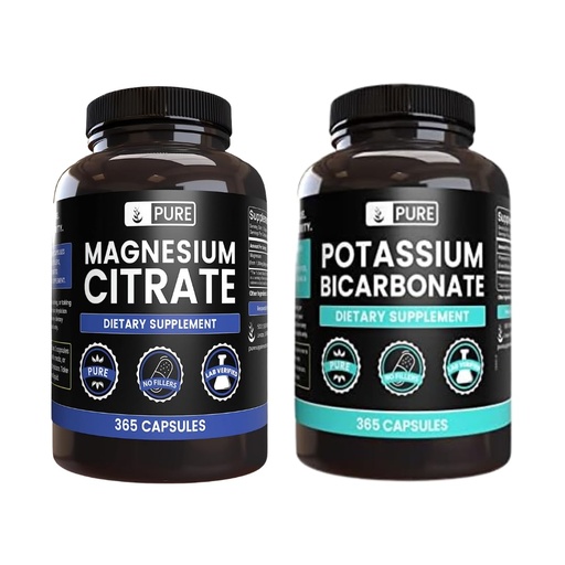 [BRSROEDQOYFAEG3O] Pure Original Ingredients Potassium Bicarbonate and Magnesium Citrate Capsule Bundle, 365 Capsules Each, Always Pure, Lab Verified