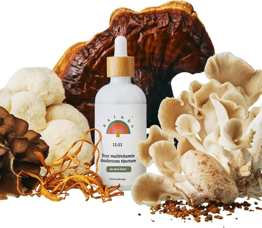 [BRSRAYYCCAFWY2Y6] Rainbo - 11:11 Multi Mushroom Tincture - 11-in-1 Alcohol Free - Dual Extract Mushroom Blend - Comprehensive Immune Support, Brain Support, Liquid Lion's Mane & Turkey Tail, Vegan, Non GMO, 3.4 fl oz