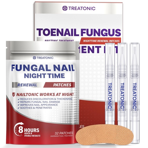 [BRSRGGQ5AQOWCFL3] Treatonic Toenail Fungus Treatment Kit: Antifungal Nail Fungus Treatment Extra Strength with 25% Undecylenic Acid (3 Pens) & 32 Night Fungal Nail Patches - Repairs Damaged & Restores Discolored Nails