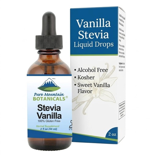 [BRSWGEI3CNYAOYL4] Vanilla Stevia Liquid Drops Flavored with Natural Sweet Vanilla - Alcohol Free & Kosher - 2oz Glass Bottle