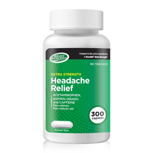[BRSRAAT4AR5RYH3K] RIGHT REMEDIES Extra Strength Headache Relief with Acetaminophen, Aspirin (NSAID) & Caffeine, (300 caplets), Back & Body Pain Relief, Compare to the Active Ingredients in Excedrin® Extra Strength
