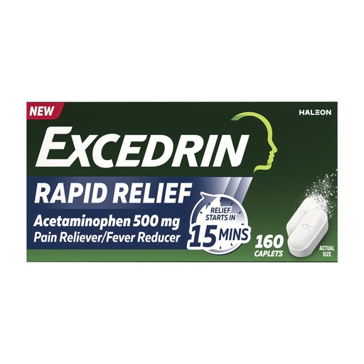 [BRSRAAYQBUDRQ33U] Excedrin Rapid Relief Caplets, 500mg Acetaminophen, Fast Pain Relief in 15 Minutes, 160 Count​