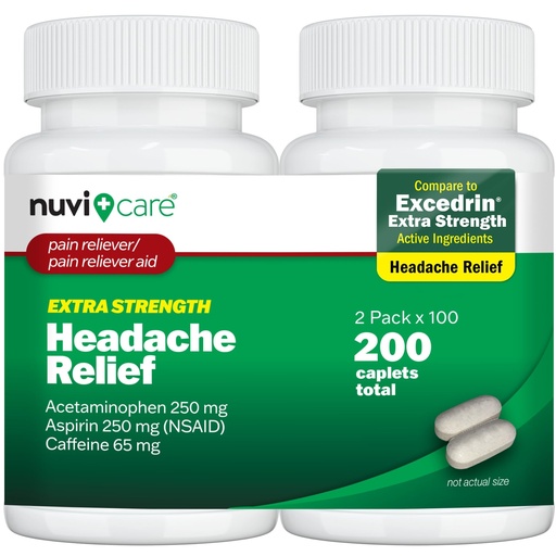 [BRSRACQOCMFWMFAU] NUVICARE Headache Relief with Acetaminophen 250 mg, Aspirin (NSAID) 250 mg, Caffeine 65 mg - Temporary Relief of Minor Aches & Pains - Compare to Excedrin Extra Strength Pain Reliever (2 Pack)