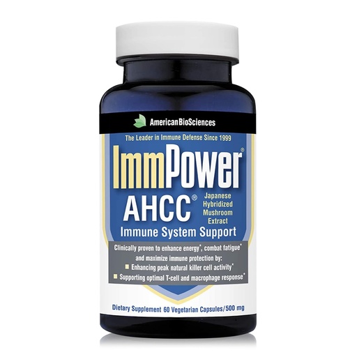 [BRSWGCD7CMFBADIZ] American BioSciences ImmPower AHCC Herbal Mushroom Supplement, 500mg per Capsule for Immune Support, Maintains Natural Killer Cell Activity, Pack of 1, 60 Veggie Capsules