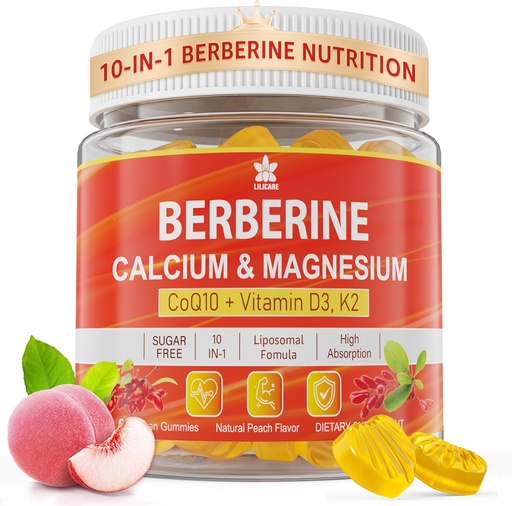 [BRSROAQFCEJQKF35] Berberine Gummies Sugar Free, Extra Absorption with Liposomal Berberine & Berberine HCI, Calcium, Magnesium, AMPK Activitor for Sugar & Level, Energy, Metabolism,Vegan, Pack of 1