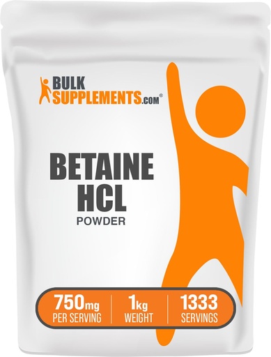 [BRSWIFI6OUCWOCTI] BulkSupplements.com Betaine HCl Powder - Betaine Hydrochloride Supplement, Digestive Support - Gluten Free, 750mg per Serving, 1kg (2.2 lbs) (Pack of 1)
