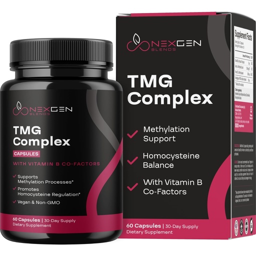 [BRSRAZIECBYA42TX] TMG Trimethylglycine Supplement with Methyl B Complex - 500mg Betaine TMG Supplement with Methylated Vitamin B Co Factors for Homocysteine Heart & Liver Support - Vegan & Non-GMO (1 Month Supply)
