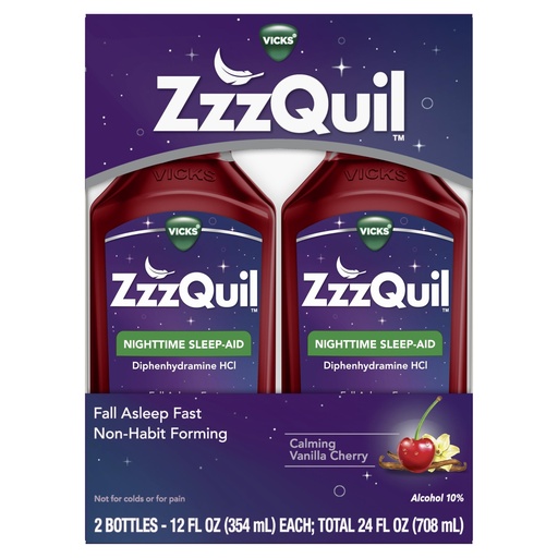 [BRSWGZAPOQAQMC3Z] ZzzQuil Liquid Sleep Aid, Diphenhydramine 50mg HCl, Calming Vanilla Cherry Flavored, Nighttime Sleep Aid Liquid, Sleep Aids for Adults, 2 Pack, 24 FL OZ