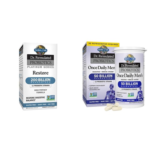 [BRSRAYANO4FRMHYZ] Garden of Life Dr. Formulated Probiotics Platinum Restore 200 Billion & Probiotics for Men 50 Billion CFU