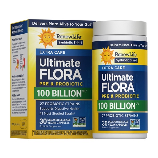 [BRSWI2YZAQJQY3A7] Renew Life Ultimate Care Probiotic Capsules, Daily Supplement Supports Respiratory, Digestive and Immune Health, L. Rhamnosus GG, Dairy, Soy and gluten-free, 100 Billion CFU, 30 Count