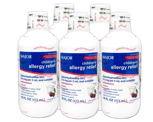 [BRSW2ZL6BUCREGQU] MAJOR Children's Allergy Relief Diphenhydramine HCI 12.5mg/5 mL Oral Solution, Cherry Flavored, 16 FL OZ (Pack of 5)