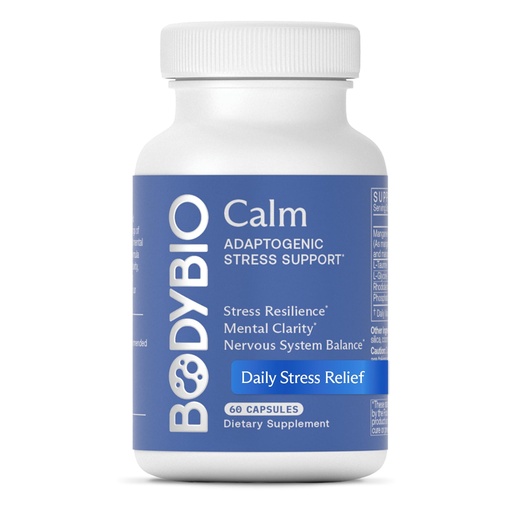 [BRSW2YL6BENBEFIZ] BodyBio Calm - Natural Stress Relief Blend with Rhodiola, Glycine & Phosphatidylserine - Supports Relaxation, Mental Focus & Balanced Cortisol - Non - Drowsy Formula 60 Capsules