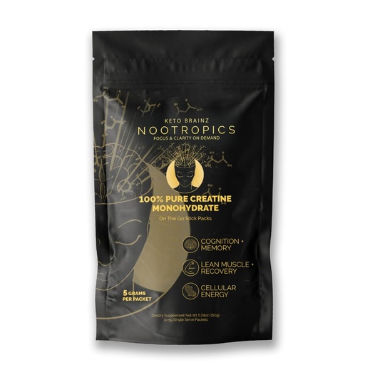 [BRSRECQLA56WMG33] Nootropics 5g Creatine Travel Packs, 30 Single-Serve Stick Packs, Pure Creatine Monohydrate, Portable Pre-Measured Powder