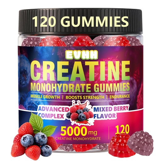 [BRSRGBQ5CB6WECLG] Creatine Monohydrate Gummies 5000mg - Sugar Free Pre-Workout Chewables for Men & Women, Mixed Berry Flavor, 120 Count